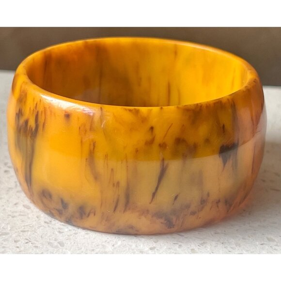 Bakelite Butterscotch & Brown Bangle & Buffalo Horn Open Cuff Bracelet Vintage - Picture 3 of 16